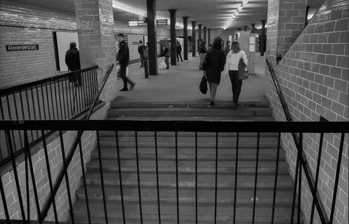 Framed Print : Germany, Berlin, 03 / 02 / 1992, Alexanderplatz underground station, stairs, platform, Europe