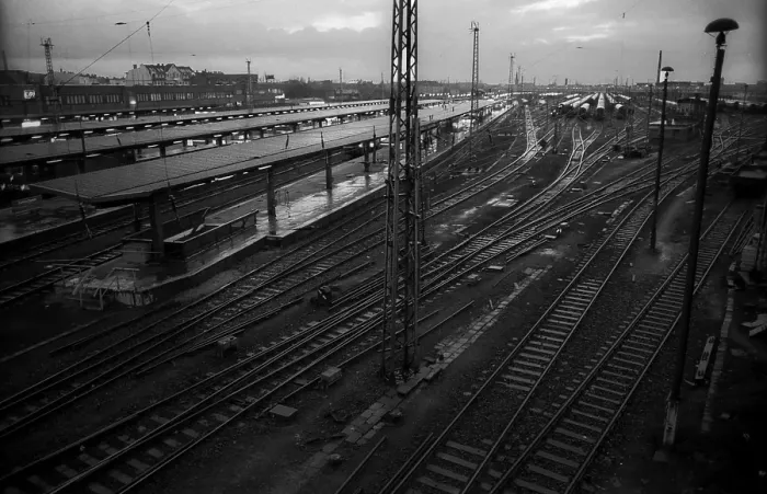 Framed Print : Germany, Berlin, 03.02.1992, Lichtenberg railway station, railway tracks, platform, Europe