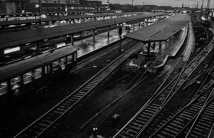 Framed Print : Germany, Berlin, 03.02.1992, Lichtenberg railway station, tracks, platform, passenger train, Europe