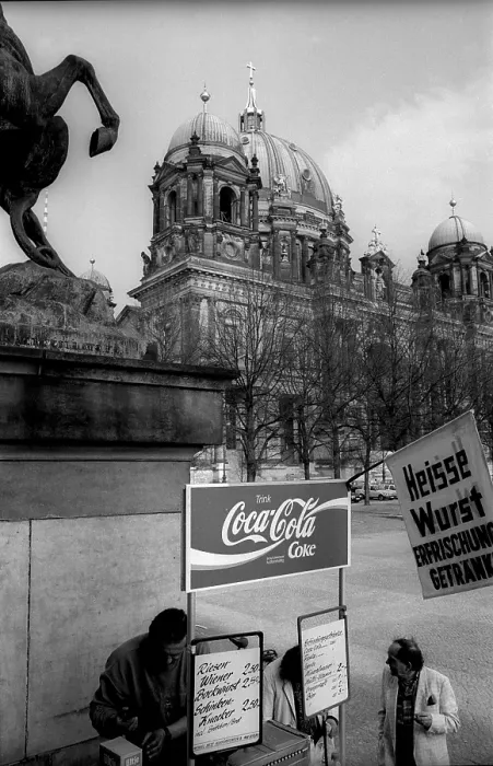 Framed Print : Germany, Berlin, 05.04.1992, Hot Sausage and Coca Cola