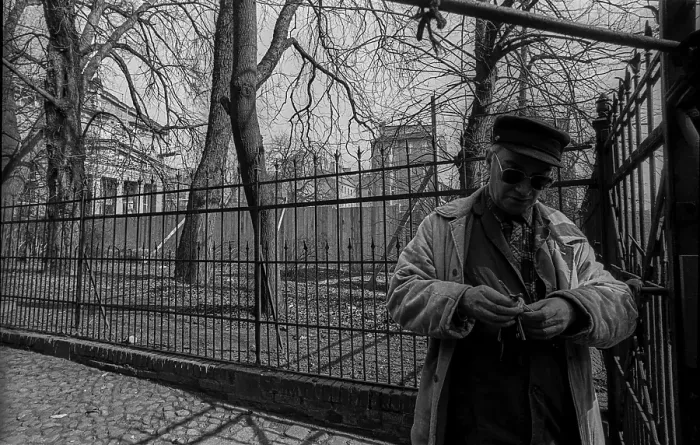 Framed Print : Germany, Berlin, 09.03.1992, Ruins of the Elisabeth Church (Schinkel building), construction work - the church is being rebuilt, caretaker is unlocking the door, Europe