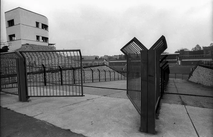 Framed Print : Germany, Berlin, 13.12.1991, Stadium of World Youth, in decay... entrance gate, Europe