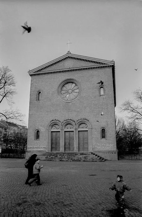 Framed Print : Germany, Berlin, 14 February 1992, Nazareth Church on Leopoldplatz in Wedding, Schinkel Building, Europe