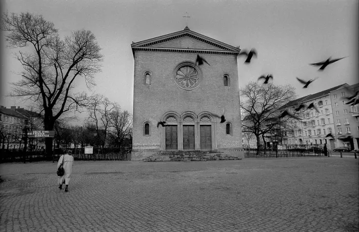 Framed Print : Germany, Berlin, 14 February 1992, Nazareth Church on Leopoldplatz in Wedding, Schinkel Building, Europe