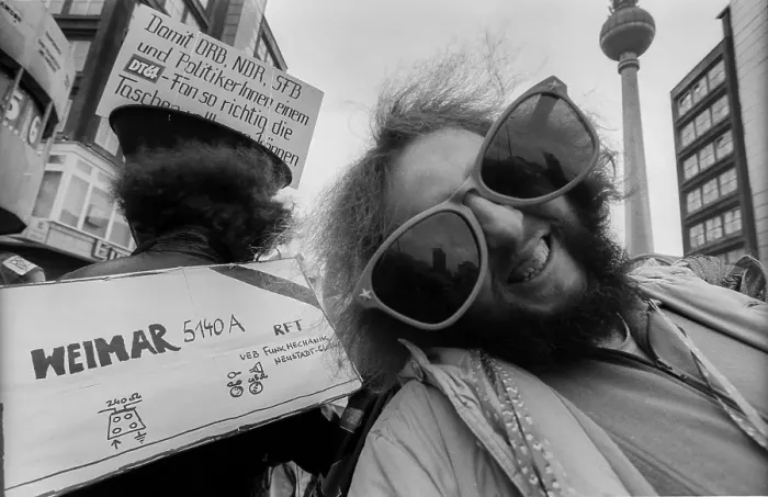 Framed Print : Germany, Berlin, 16 February 1992, DT64 demonstration (against the closure of the station), on Alexanderplatz, Europe