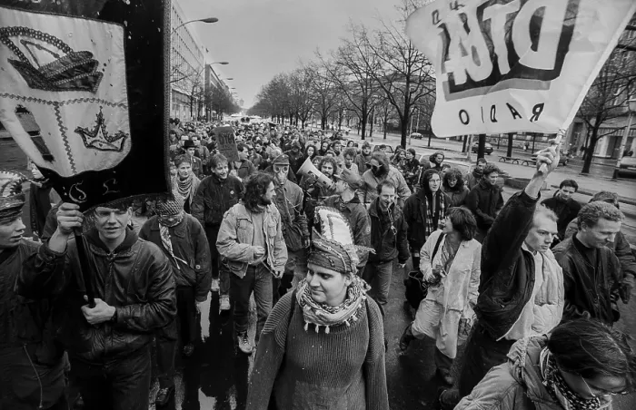 Framed Print : Germany, Berlin, 16 February 1992, DT64 demonstration (against the closure of the station), Unter den Linden, Europe