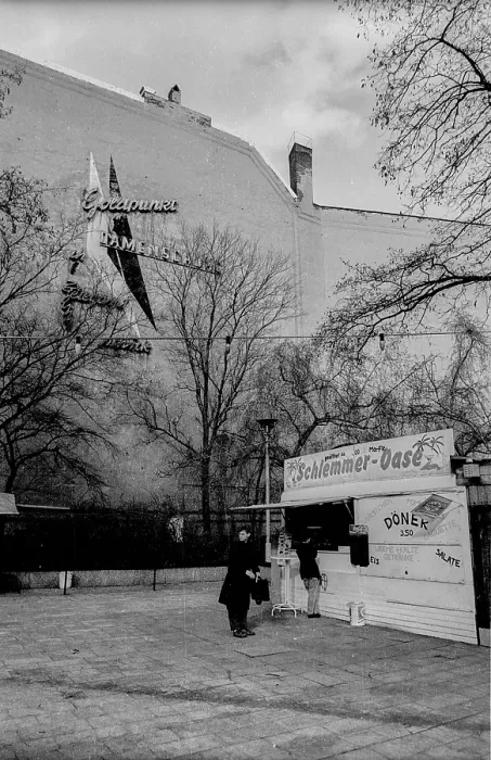 Framed Print : Germany, Berlin, 16 March 1992, Schlemmer-Oase at Hackescher Markt, gable with old advertising: Goldpunkt Damenschuhe, Europe Framed Print : Germany, Berlin, 16 March 1992, Schlemmer-Oase at Hackescher Markt, gable with old advertising: Goldpunkt Damenschuhe, Europe