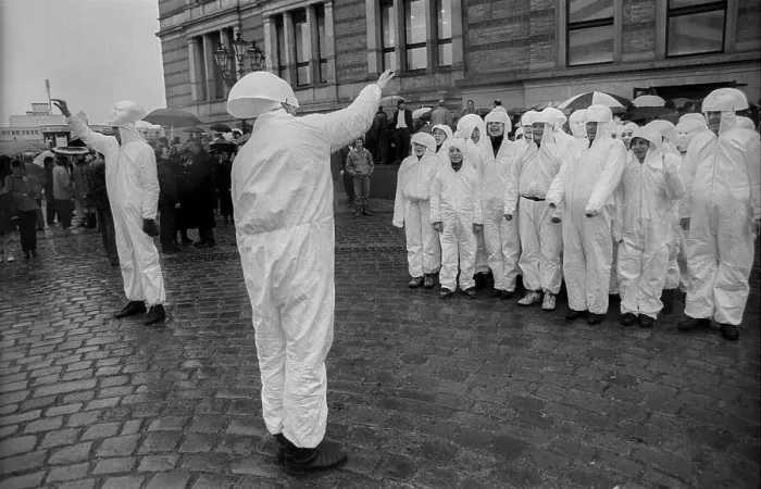 Framed Print : Germany, Berlin, 19.04.1991, student performance in protest against the closure of the art academy in Berlin-Weissensee