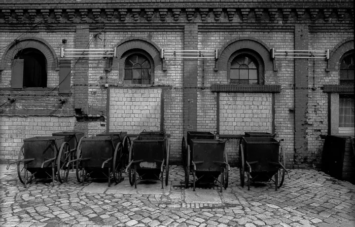 Framed Print : Germany, Berlin, 31.7.1992, Coal ore in the industrial building Pfefferberg