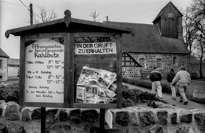 Framed Print : Germany, Kampehl, 01.02.1992, display board, at the church) with the mummy of the knight Kahlputz in Kampehl, Europe