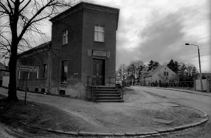 Framed Print : Germany, Muehlenbeck, 14 March 1992, Haus am Scheideweg, hairdressing salon, Birkenwerder - Oranienburg, Europe