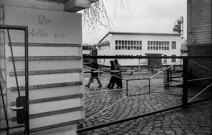 Framed Print : Germany, Sternberg, 12.01.1992, Workers at the end of the working day in an almost closed down timber factory, Sternberg  /  Mecklenburg, We put a, Europe