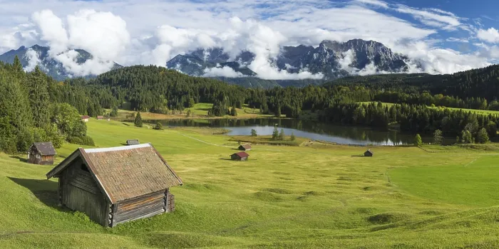 Framed Print : Geroldsee, behind it the cloudy Karwendel mountains Framed Print : Geroldsee, behind it the cloudy Karwendel mountains