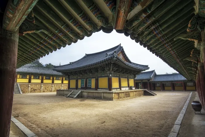 Framed Print : Geukrakjeon hallways in bulgkusa temple