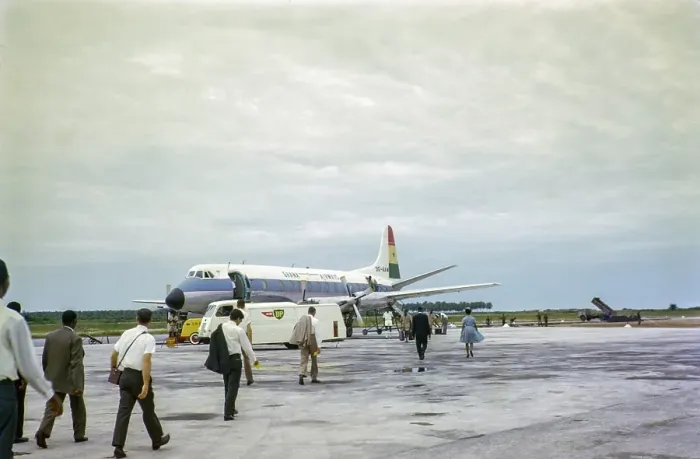 Framed Print : Ghana Airways 9G AAW. Vickers 838 Viscount aircraft, Kotoka International Airport, Accra, Ghana, West Africa 1963 1964, Africa
