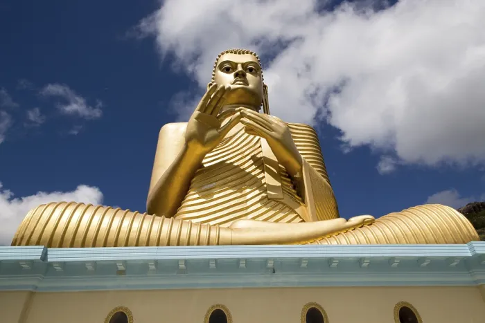 Framed Print : Giant Golden Buddha statue at Dambulla cave temple complex