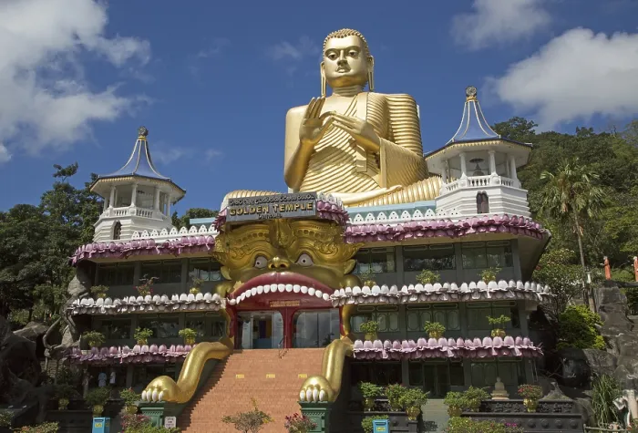Framed Print : Giant Golden Buddha statue at Dambulla cave temple complex Framed Print : Giant Golden Buddha statue at Dambulla cave temple complex