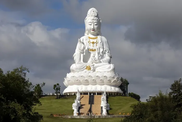 Framed Print : Giant Guan Yin statue sitting on lotus flower Framed Print : Giant Guan Yin statue sitting on lotus flower
