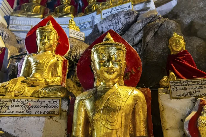 Framed Print : Gilded buddha images in the caves at Pindaya Framed Print : Gilded buddha images in the caves at Pindaya