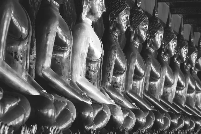 Framed Print : Gilded Buddha statues (Bhumispara mudra: Buddha Gautama at the moment of enlightenment)