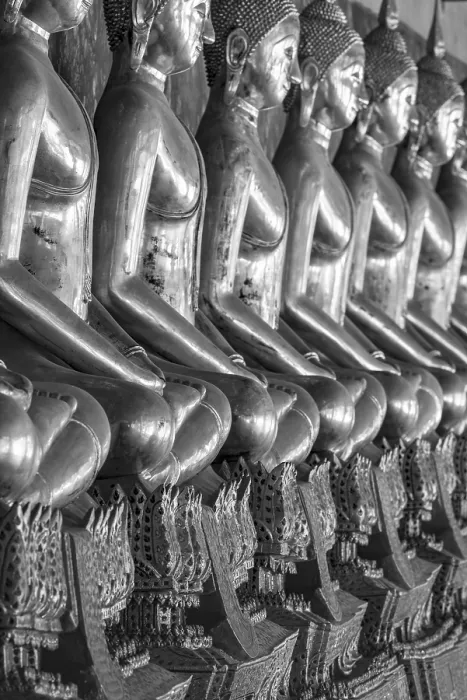 Framed Print : Gilded Buddha statues (Bhumispara mudra: Buddha Gautama at the moment of enlightenment)