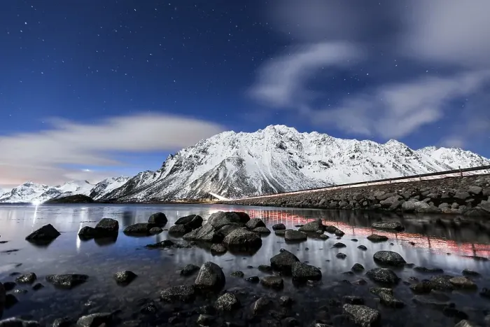 Framed Print : Gimsoystraumen bridge at night with a starry sky Framed Print : Gimsoystraumen bridge at night with a starry sky