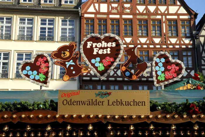 Framed Print : Gingerbread advertising, Christmas market at the Romer