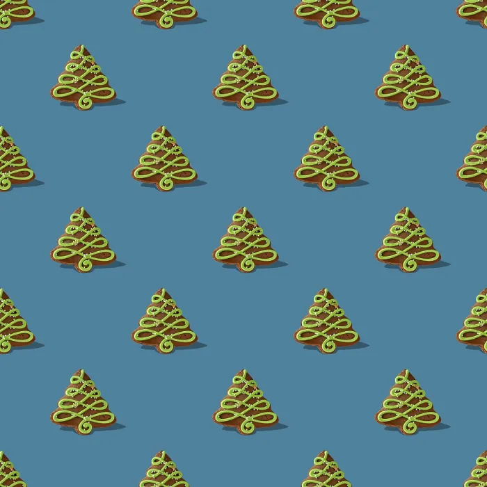 Framed Print : Gingerbread in the shape of a christmas tree with shadow on a blue background seamless pattern Framed Print : Gingerbread in the shape of a christmas tree with shadow on a blue background seamless pattern