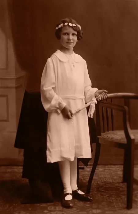 Framed Print : Girl at the First Communion, historic photograph