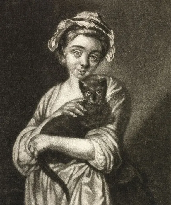 Framed Print : Girl holding and stroking her cat Framed Print : Girl holding and stroking her cat