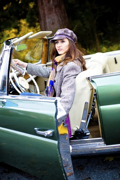 Framed Print : Girl in front of Post-War classic car