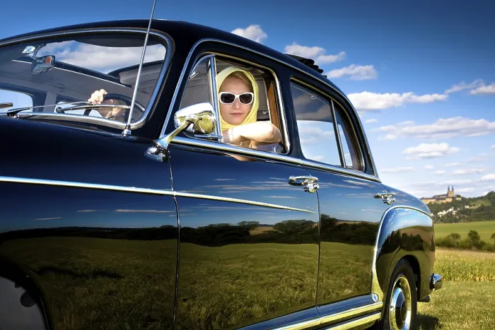 Framed Print : Girl in the Post-War classic car Mercedes Ponton 220SE Y Framed Print : Girl in the Post-War classic car Mercedes Ponton 220SE Y
