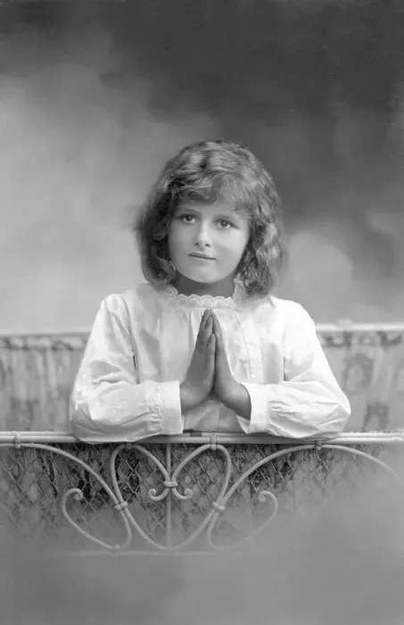 Framed Print : Girl praying, historical image, ca. 1912
