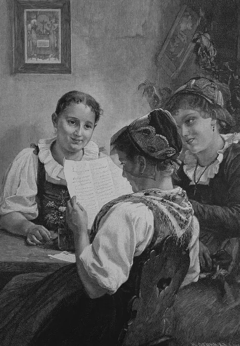 Framed Print : Girl reading a love letter to friends Framed Print : Girl reading a love letter to friends