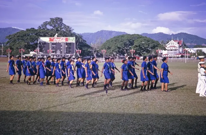 Framed Print : Girls Guides young female marchers, Port of Spain, Trinidad c 1962 independence pageant