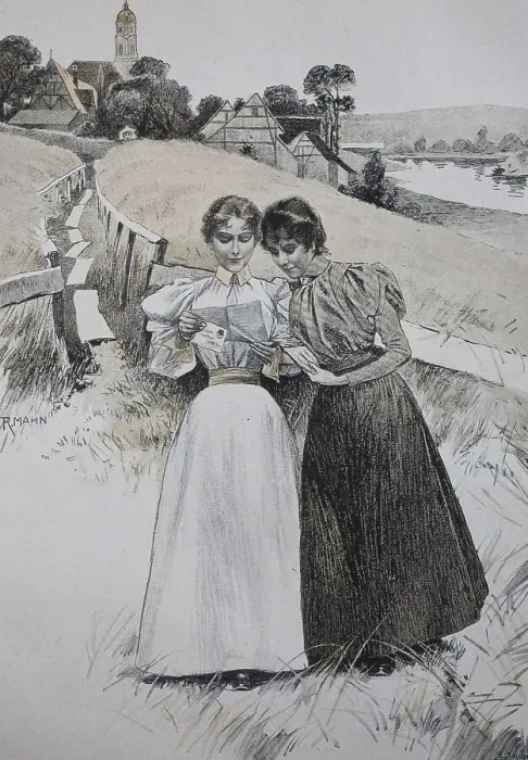Framed Print : Two girls read a love letter together