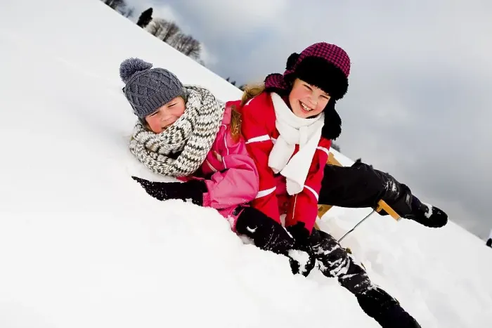 Framed Print : Girls sledging