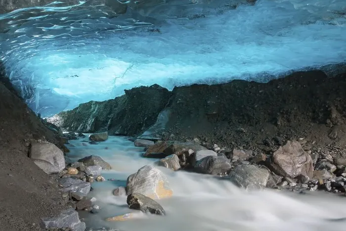 Framed Print : Glacier cave with a stream, Pasterze glacier Framed Print : Glacier cave with a stream, Pasterze glacier