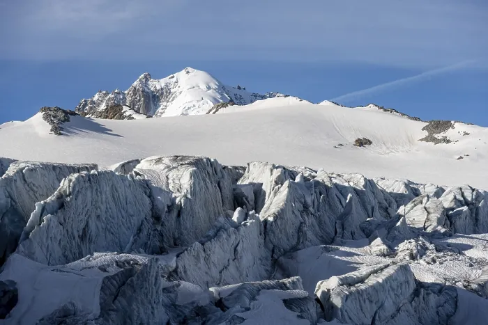 Framed Print : Glacier ice with crevasses, Glacier du Tour