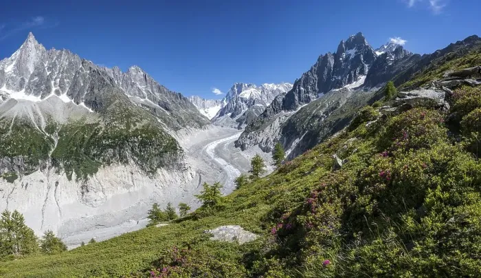 Framed Print : Glacier tongue Mer de Glace, rear Grandes Jorasses Framed Print : Glacier tongue Mer de Glace, rear Grandes Jorasses