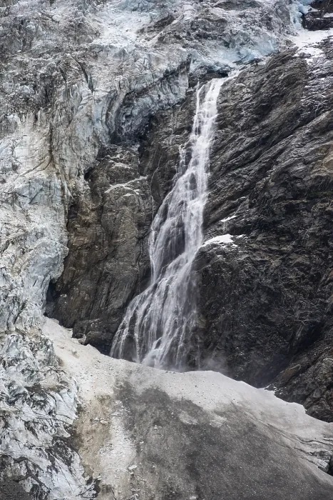 Framed Print : Glacier tongue and waterfall, mountain landscape