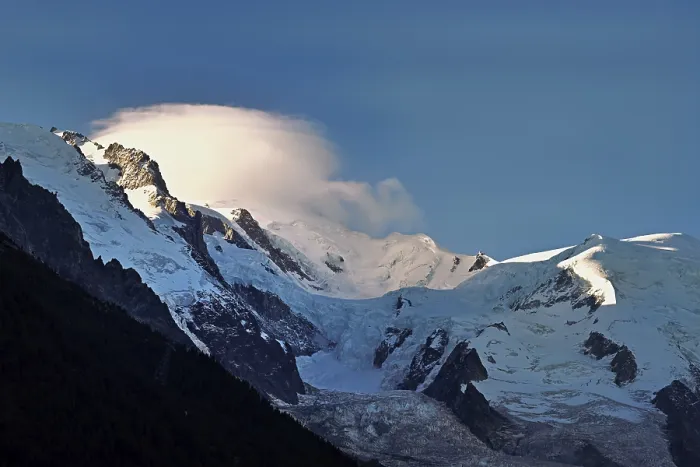 Framed Print : Glaciers in the evening light, in the Mont-Blanc clouds