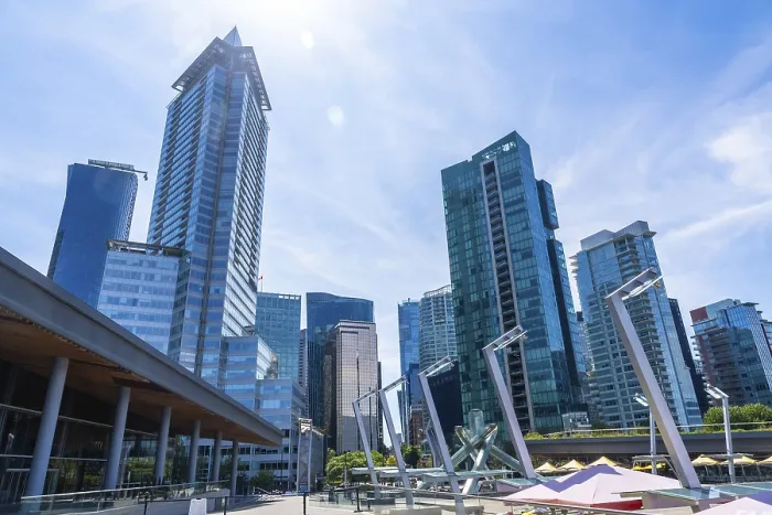 Framed Print : Glass skyscrapers and modern architecture dominate the skyline of vancouver Framed Print : Glass skyscrapers and modern architecture dominate the skyline of vancouver