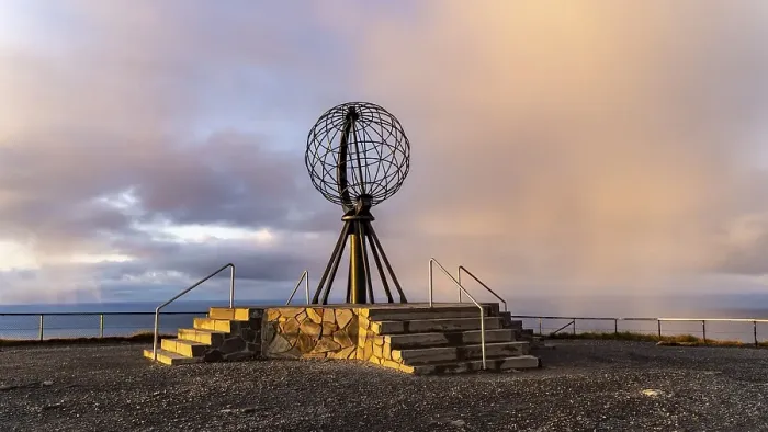 Framed Print : Globe at the North Cape, Mageroya Island