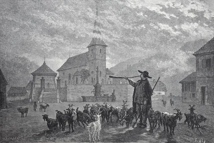 Framed Print : Goat herder in a village in Alsace
