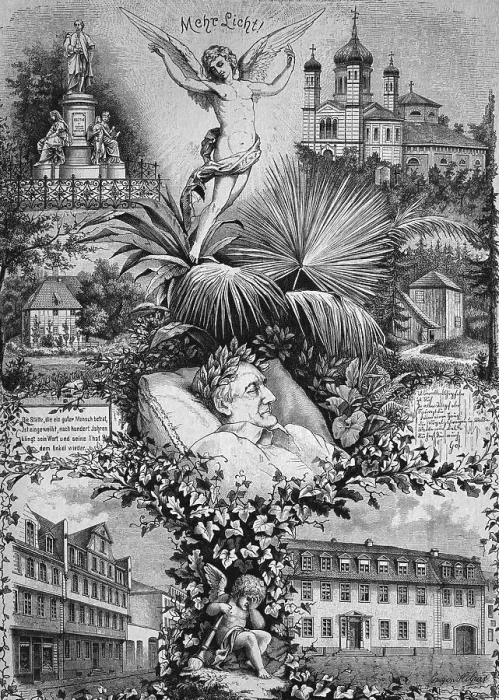Framed Print : Goethe on his death bed, the Goethe monument in Berlin