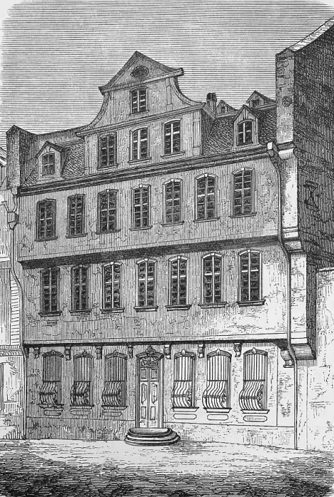 Framed Print : Goethe House in Frankfurt am Main, Grosser Hirschgraben, birthplace, journey, Hesse, Germany, historical illustration 1885, Europe Framed Print : Goethe House in Frankfurt am Main, Grosser Hirschgraben, birthplace, journey, Hesse, Germany, historical illustration 1885, Europe