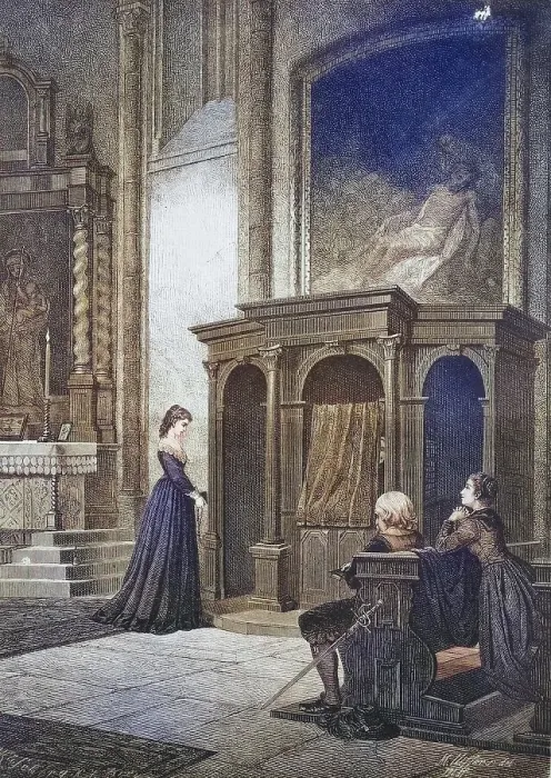 Framed Print : Going to Confession, Woman Walking Towards a Confessional