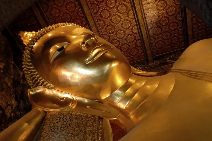 Framed Print : Gold-plated Reclining Buddha sculpture Framed Print : Gold-plated Reclining Buddha sculpture
