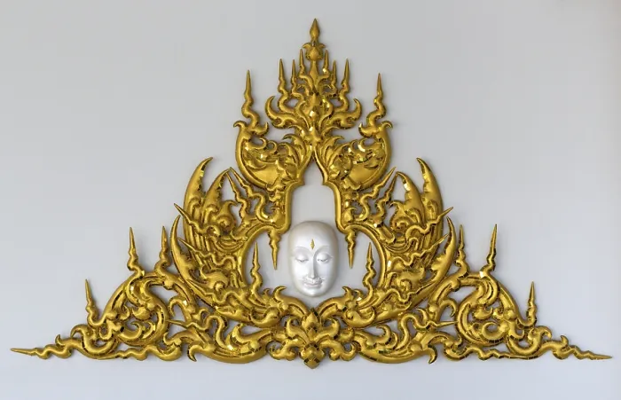 Framed Print : Gold stucco Thai style on a white background